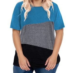 BLUE GRAY BLACK CREW NECK STRIPED COLOR BLOCK PULLOVER TOP SIZE 2X 18-20